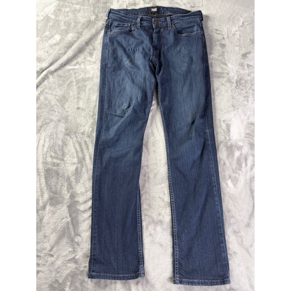 Paige Jeans Mens Size 33 33x33 Blue Dark Wash Straight Leg Denim 33